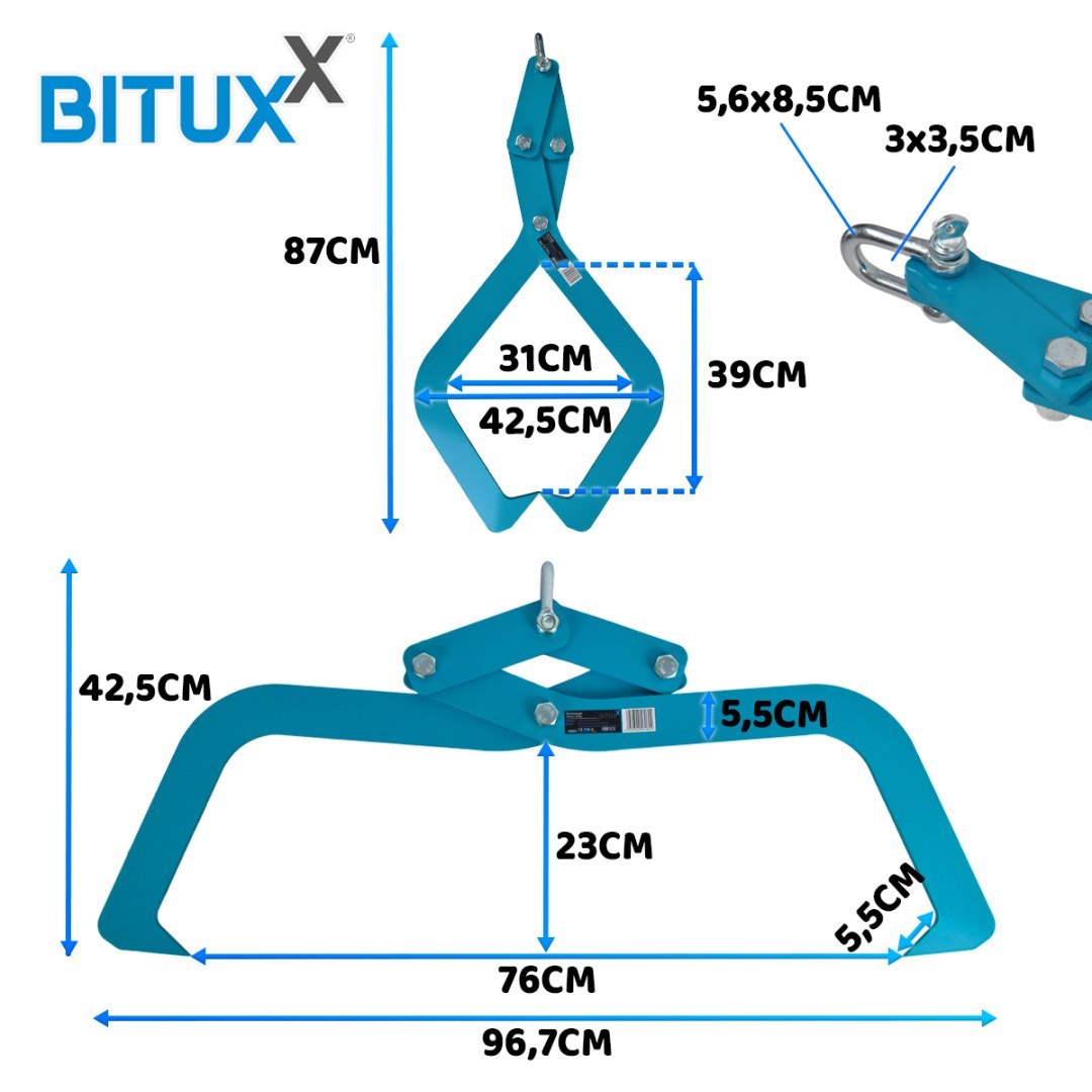 Kleště drapák na kmeny stromů Bali 700 mm 500 kg Bituxx silné samosvorné M18884